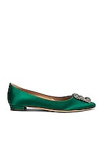 Manolo Blahnik Hangisi 10 Flat in Bright Green, view 1, click to view large image.