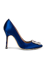 Manolo Blahnik Hangisi 105 Satin Heel in Bright Blue, view 1, click to view large image.