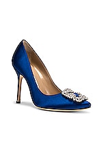 Manolo Blahnik Hangisi 105 Satin Heel in Bright Blue, view 2, click to view large image.