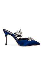 Manolo Blahnik Lurum 90 Mule in Bright Blue, view 1, click to view large image.