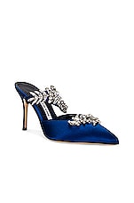 Manolo Blahnik Lurum 90 Mule in Bright Blue, view 2, click to view large image.