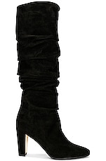 Manolo Blahnik Suede Calassohi 90 Boot in Black, view 1, click to view large image.