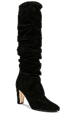 Manolo Blahnik Suede Calassohi 90 Boot in Black, view 2, click to view large image.