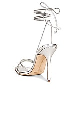 Manolo Blahnik Leather Leva 105 Sandal in Silver, view 3, click to view large image.