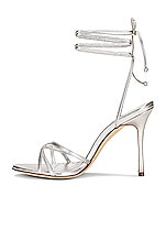 Manolo Blahnik Leather Leva 105 Sandal in Silver, view 5, click to view large image.