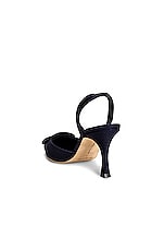 Manolo Blahnik Linen Maysli 70 Heel in Navy, view 3, click to view large image.
