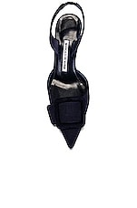 Manolo Blahnik Linen Maysli 70 Heel in Navy, view 4, click to view large image.