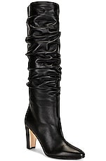 Manolo Blahnik Leather Calassohi 90 Boot in Black, view 2, click to view large image.