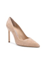 Manolo Blahnik BB 105 Suede Pumps in Nude Suede, view 2, click to view large image.