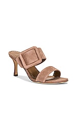 Manolo Blahnik Suede Gable 70 Sandal in Dark Nude, view 2, click to view large image.