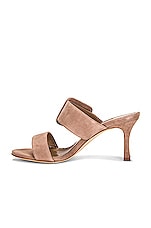 Manolo Blahnik Suede Gable 70 Sandal in Dark Nude, view 5, click to view large image.