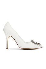 Manolo Blahnik Leather Hangisi 105 Heel in White, view 1, click to view large image.