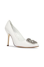 Manolo Blahnik Leather Hangisi 105 Heel in White, view 2, click to view large image.