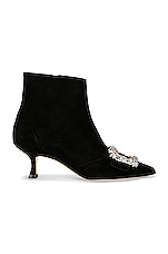 Manolo Blahnik Suede Baylow Jewel 50 Boot in Black, view 1, click to view large image.
