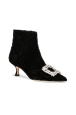 Manolo Blahnik Suede Baylow Jewel 50 Boot in Black, view 2, click to view large image.