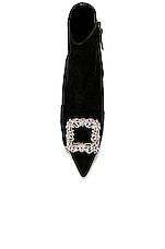 Manolo Blahnik Suede Baylow Jewel 50 Boot in Black, view 4, click to view large image.