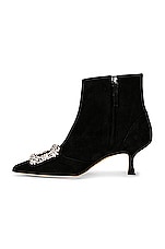 Manolo Blahnik Suede Baylow Jewel 50 Boot in Black, view 5, click to view large image.