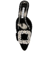 Manolo Blahnik Velvet Maysale Jewel 50 Mule in Black, view 4, click to view large image.