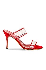 Manolo Blahnik Invymu 90 Mule in Bright Red, view 1, click to view large image.