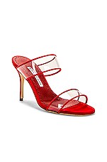 Manolo Blahnik Invymu 90 Mule in Bright Red, view 2, click to view large image.