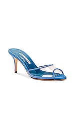 Manolo Blahnik Jadifa 70 Mule in Bright Blue, view 2, click to view large image.