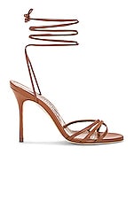 Manolo Blahnik Leva 105 Leather Sandal in Medium Brown, view 1, click to view large image.