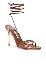 Manolo Blahnik Leva 105 Leather Sandal in Medium Brown, view 2, click to view large image.