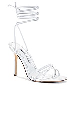 Manolo Blahnik Leva 105 Leather Sandal in White, view 2, click to view large image.