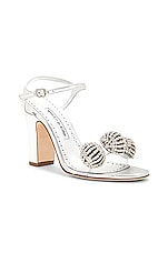Manolo Blahnik Elhob 105 Leather Sandal in Silver, view 2, click to view large image.