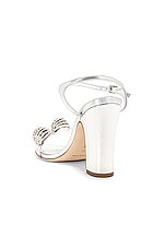 Manolo Blahnik Elhob 105 Leather Sandal in Silver, view 3, click to view large image.