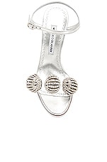 Manolo Blahnik Elhob 105 Leather Sandal in Silver, view 4, click to view large image.