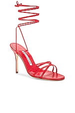 Manolo Blahnik Leva 105 Sandal in Bright Red, view 2, click to view large image.