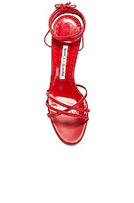 Manolo Blahnik Leva 105 Sandal in Bright Red, view 4, click to view large image.