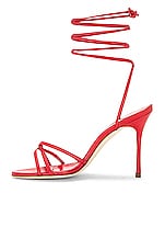 Manolo Blahnik Leva 105 Sandal in Bright Red, view 5, click to view large image.