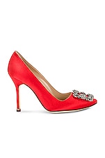 Manolo Blahnik Hangisi 105 Satin Pump in Bright Red, view 1, click to view large image.