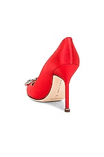 Manolo Blahnik Hangisi 105 Satin Pump in Bright Red, view 3, click to view large image.
