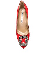 Manolo Blahnik Hangisi 105 Satin Pump in Bright Red, view 4, click to view large image.