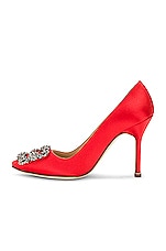 Manolo Blahnik Hangisi 105 Satin Pump in Bright Red, view 5, click to view large image.