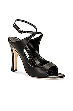 Manolo Blahnik Ard 105 Sandal in Black, view 2, click to view large image.
