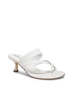 Manolo Blahnik Susa 50 Leather Sandal in Medium Cream, view 2, click to view large image.