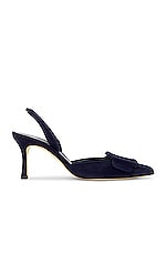 Manolo Blahnik Maysli 70 Suede Slingback In Navy in Navy, view 1, click to view large image.