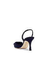 Manolo Blahnik Maysli 70 Suede Slingback In Navy in Navy, view 3, click to view large image.