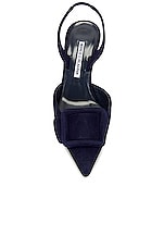 Manolo Blahnik Maysli 70 Suede Slingback In Navy in Navy, view 4, click to view large image.