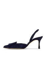 Manolo Blahnik Maysli 70 Suede Slingback In Navy in Navy, view 5, click to view large image.