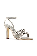 Manolo Blahnik Vedada Satin Sandal in Light Grey, view 2, click to view large image.