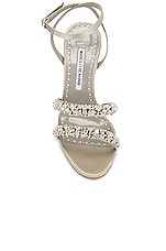 Manolo Blahnik Vedada Satin Sandal in Light Grey, view 4, click to view large image.