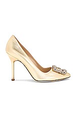 Manolo Blahnik Hangisi 105 Nappa Pump in Gold, view 1, click to view large image.
