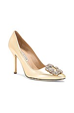 Manolo Blahnik Hangisi 105 Nappa Pump in Gold, view 2, click to view large image.