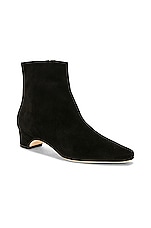 Manolo Blahnik Tolarc Suede Boot in Black, view 2, click to view large image.