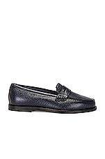 Manolo Blahnik Perrita Leather Loafer in Dark Blue, view 1, click to view large image.